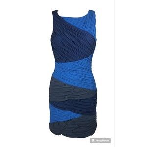 BCBG Maxazria Ruched Bodycon Fitted Sexy dress Shirred Color Block Zig Zag XS
